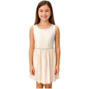 Rare Editions Girl’s Size 12 Holiday Flower Girl White Gold Rhinestone Dress
